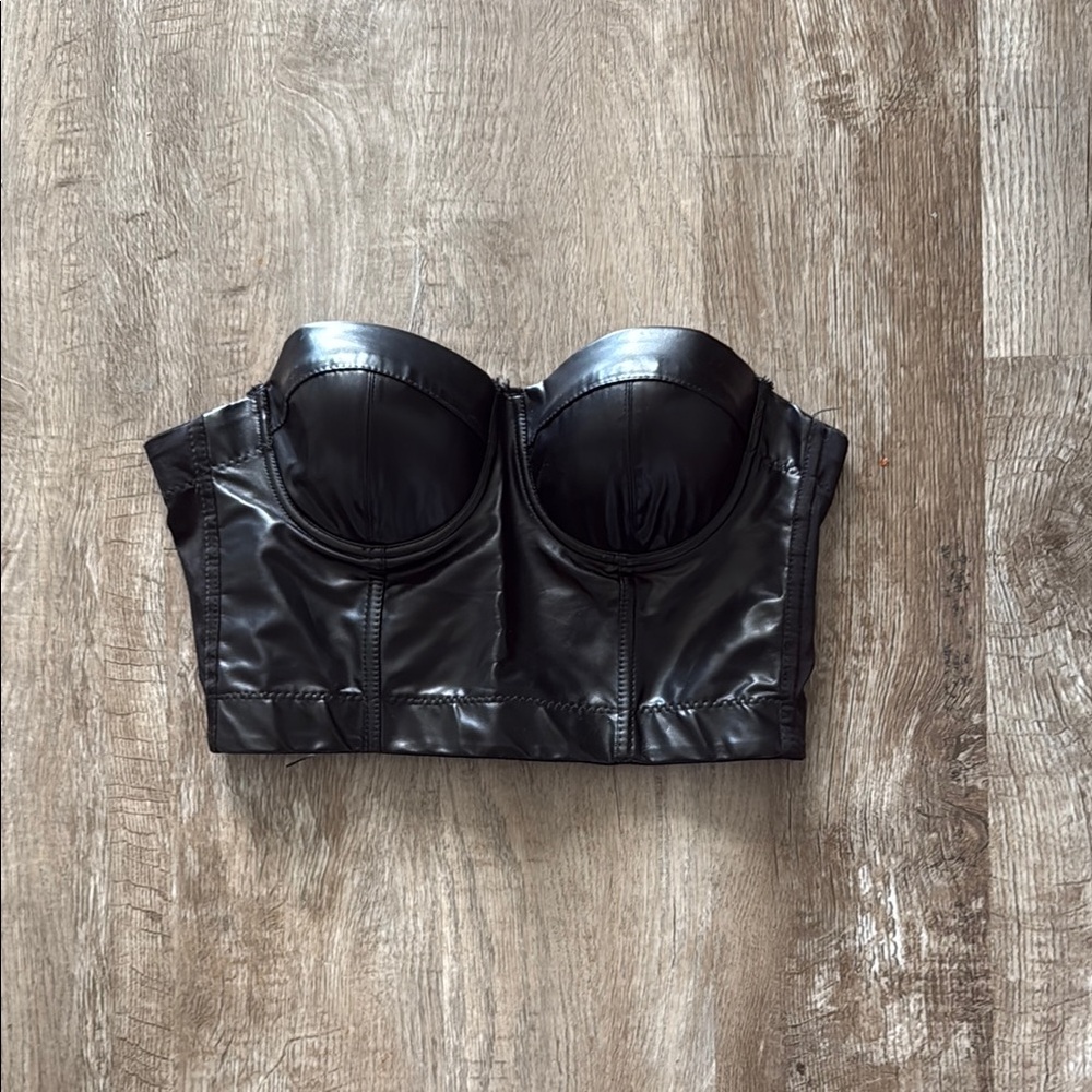 Black Faux Leather Bustier Top